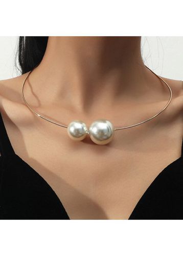 Gold Pearl Design Asymmetric Circular Necklace - unsigned - Modalova