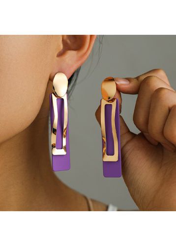 Purple Geometric Design Rectangle Metal Earrings - unsigned - Modalova