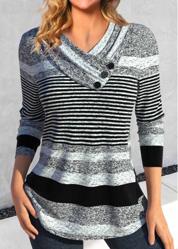Grey Asymmetry Striped Long Sleeve T Shirt - unsigned - Modalova