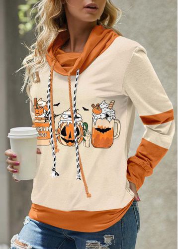 Light Camel Patchwork Halloween Print Long Sleeve Sweatshirt - unsigned - Modalova