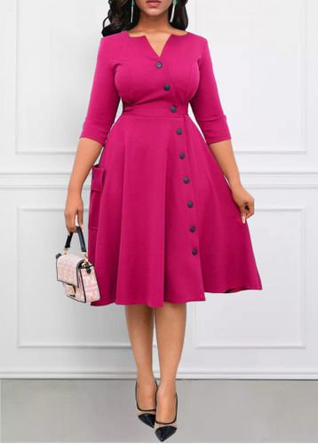 Hot Pink Breathable Three Quarter Length Sleeve Dress - unsigned - Modalova