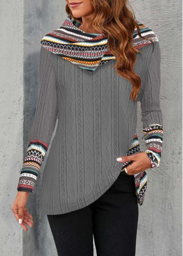 Dark Grey Patchwork Tribal Print Long Sleeve Sweatshirt - unsigned - Modalova