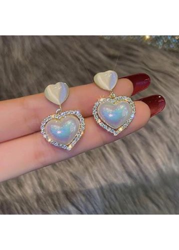 Silvery White Heart Rhinestone Detail Earrings - unsigned - Modalova