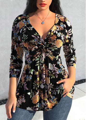 Black Velvet Floral Print Long Sleeve T Shirt - unsigned - Modalova