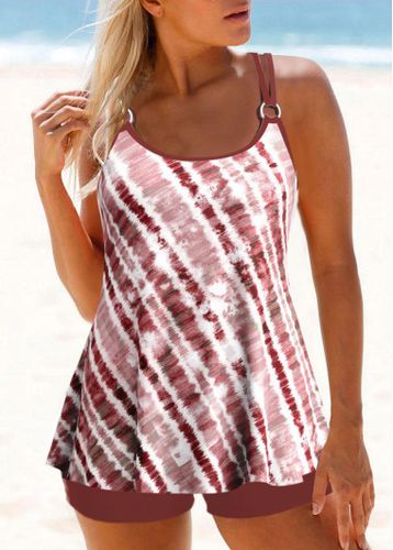 Patchwork Tie Dye Print Deep Red Tankini Top - unsigned - Modalova