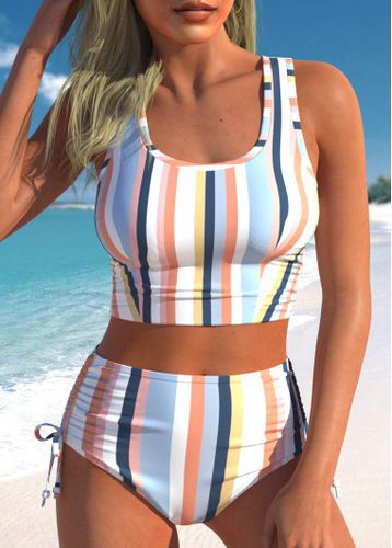 Multi Stripe Print Wide Strap Bikini Top - unsigned - Modalova