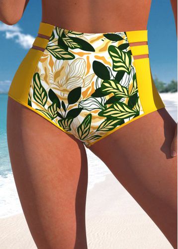 High Waisted Leaf Print Yellow Bikini Bottom - unsigned - Modalova