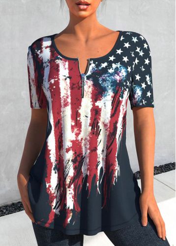 Multi Color Zipper Flag Print T Shirt - unsigned - Modalova