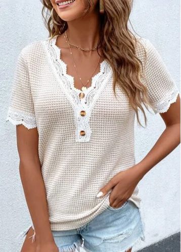 Raw White Lace Short Sleeve T Shirt - unsigned - Modalova