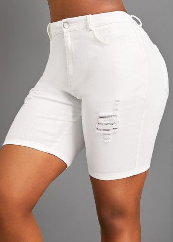 White Pocket Skinny Zipper Fly High Waisted Shorts - unsigned - Modalova