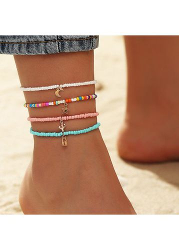 Multi Color Asymmetrical Layered Beads Anklet Set - unsigned - Modalova
