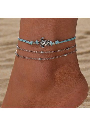 Silver Turtle Design Metal Anklet Set - unsigned - Modalova
