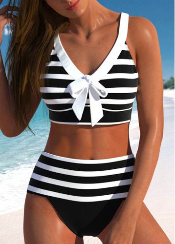 Bowknot Striped Black Wide Strap Bikini Top - unsigned - Modalova