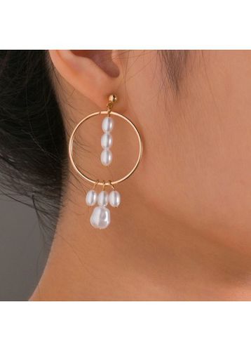 Golden Metal Round Pearl Design Earrings - unsigned - Modalova