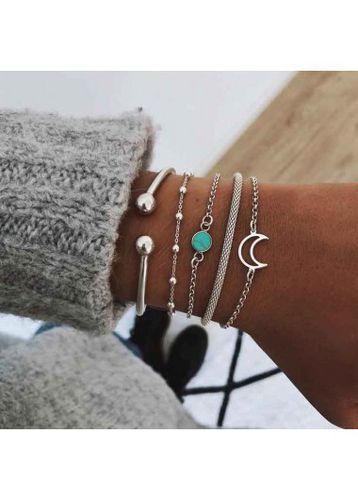 Silvery White Layered Moon Detail Bracelet Set - unsigned - Modalova