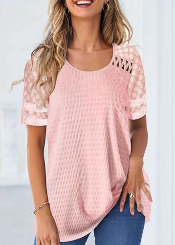 Pink Patchwork Short Sleeve Round Neck T Shirt - unsigned - Modalova
