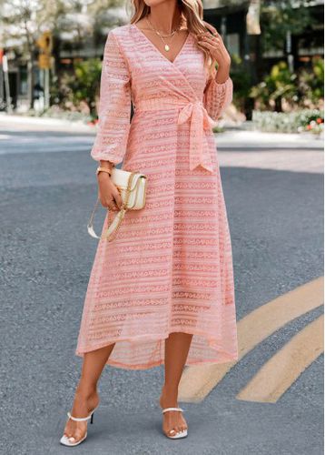 Light Pink Lace Patcwork Belted Dress - unsigned - Modalova