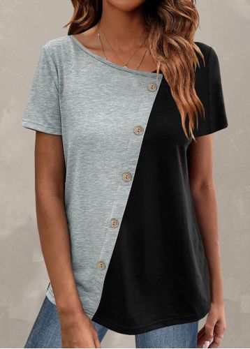 Light Grey Marl Button Short Sleeve T Shirt - unsigned - Modalova