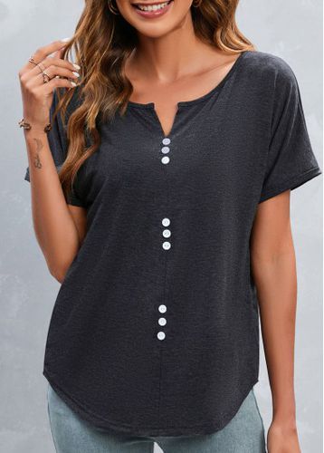 Dark Grey Button Short Sleeve T Shirt - unsigned - Modalova