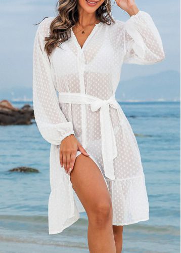 Bowknot White Belted Button Cover Up - unsigned - Modalova