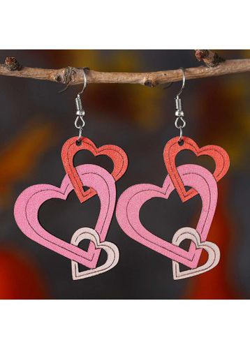 Wood Detail Multi Color Heart Earrings - unsigned - Modalova