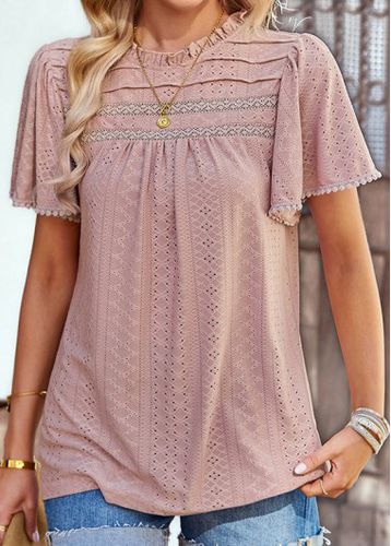 Dusty Pink Lace Patchwork Short Sleeve T Shirt - unsigned - Modalova