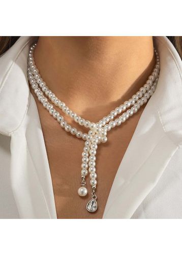 Pearl Detail Geometric Pattern White Necklace - unsigned - Modalova