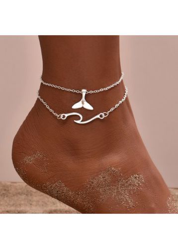 Silver Layered Design Whale Tail Anklet Set - unsigned - Modalova