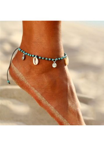 Blue Conch Detail Beads Design Anklet - unsigned - Modalova