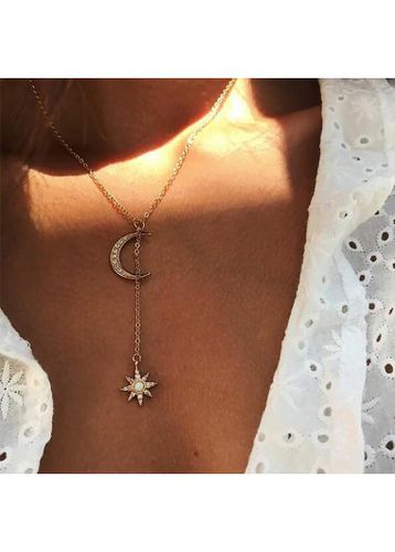 Golden Moon and Star Design Alloy Necklace - unsigned - Modalova