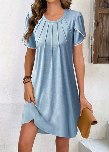 Petal Sleeve Dusty Blue Patchwork Dress - unsigned - Modalova