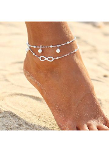 Silvery White Bow Pearl Detail Anklets - unsigned - Modalova