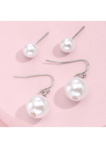 Pearl Design White Round Earring Set - unsigned - Modalova