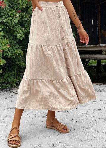 Beige Button A Line Elastic Waist Skirt - unsigned - Modalova