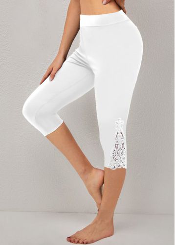 White High Waisted Capri Elastic Waist Leggings - unsigned - Modalova