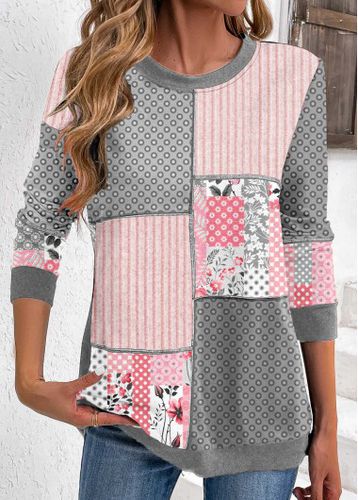 Light Pink Patchwork Geometric Print Long Sleeve Sweatshirt - unsigned - Modalova