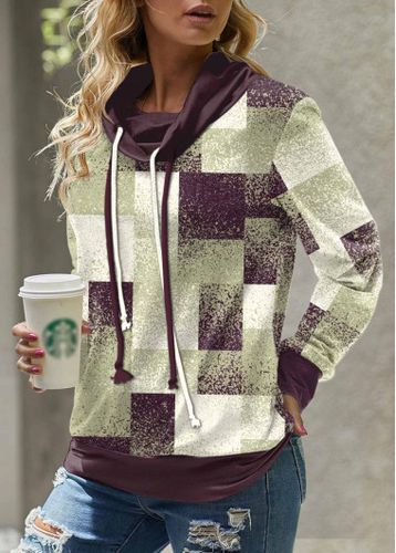 Sage Green Patchwork Geometric Print Long Sleeve Sweatshirt - unsigned - Modalova