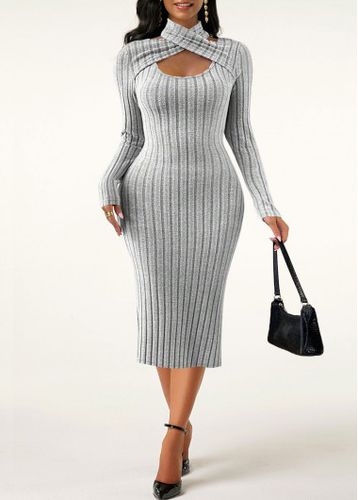 Light Grey Cut Out Long Sleeve Halter Dress - unsigned - Modalova