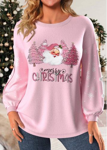 Light Pink Button Christmas Print Long Sleeve Sweatshirt - unsigned - Modalova