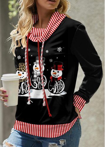 Red Christmas Snowman Print Long Sleeve Cowl Neck Sweatshirt - unsigned - Modalova