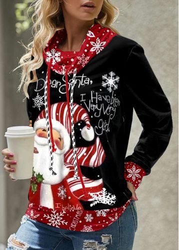 Black Patchwork Christmas Print Long Sleeve Cowl Neck Sweatshirt - unsigned - Modalova