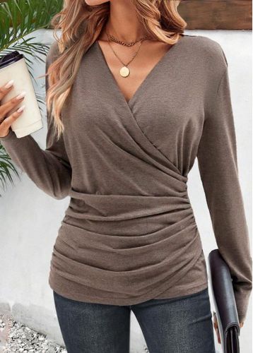 Dark Coffee Criss Cross Long Sleeve T Shirt - unsigned - Modalova