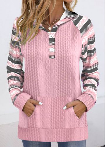 Pink Textured Fabric Multi Stripe Print Long Sleeve Hoodie - unsigned - Modalova