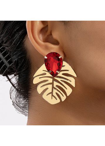 Gold Leaf Metal Cutout Waterdrop Earrings - unsigned - Modalova