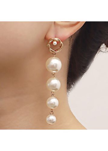 Gold Round Alloy Pearl Twist Earrings - unsigned - Modalova