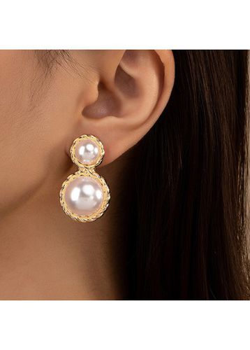 Geometric Gold Round Alloy Pearl Earrings - unsigned - Modalova