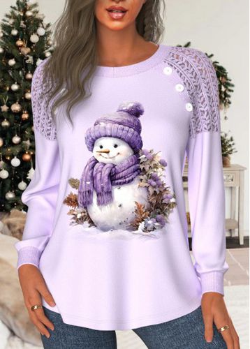 Light Purple Patchwork Snowman Print Long Sleeve Sweatshirt - unsigned - Modalova