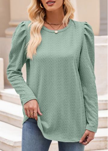 Ruched Long Sleeve Round Neck T Shirt - unsigned - Modalova