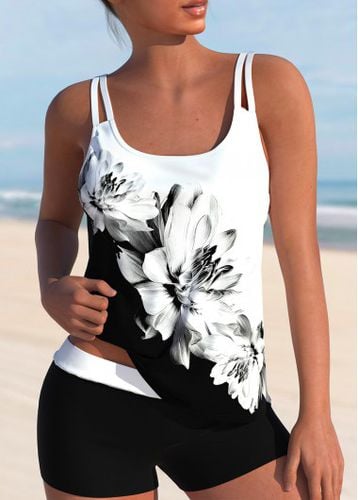 High Waisted Floral Print White Tankini Set - unsigned - Modalova