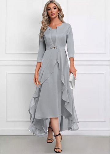 Light Grey Fake 2in1 High Low Split Neck Dress - unsigned - Modalova